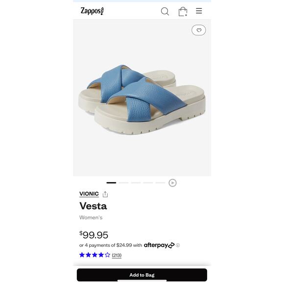 Vionic Vesta Pebbled Blue Leather CrissCross Slide On Comfort Platform Sandals 9 - Picture 3 of 12